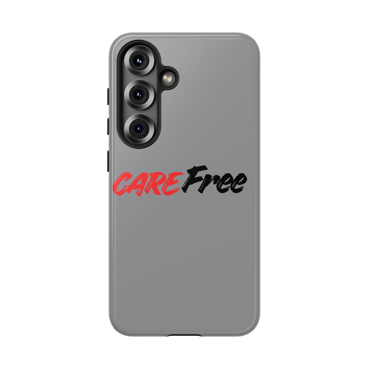 CareFree Tough Phone Case — Slim Protective iPhone Cover with Bold Red & Black Script