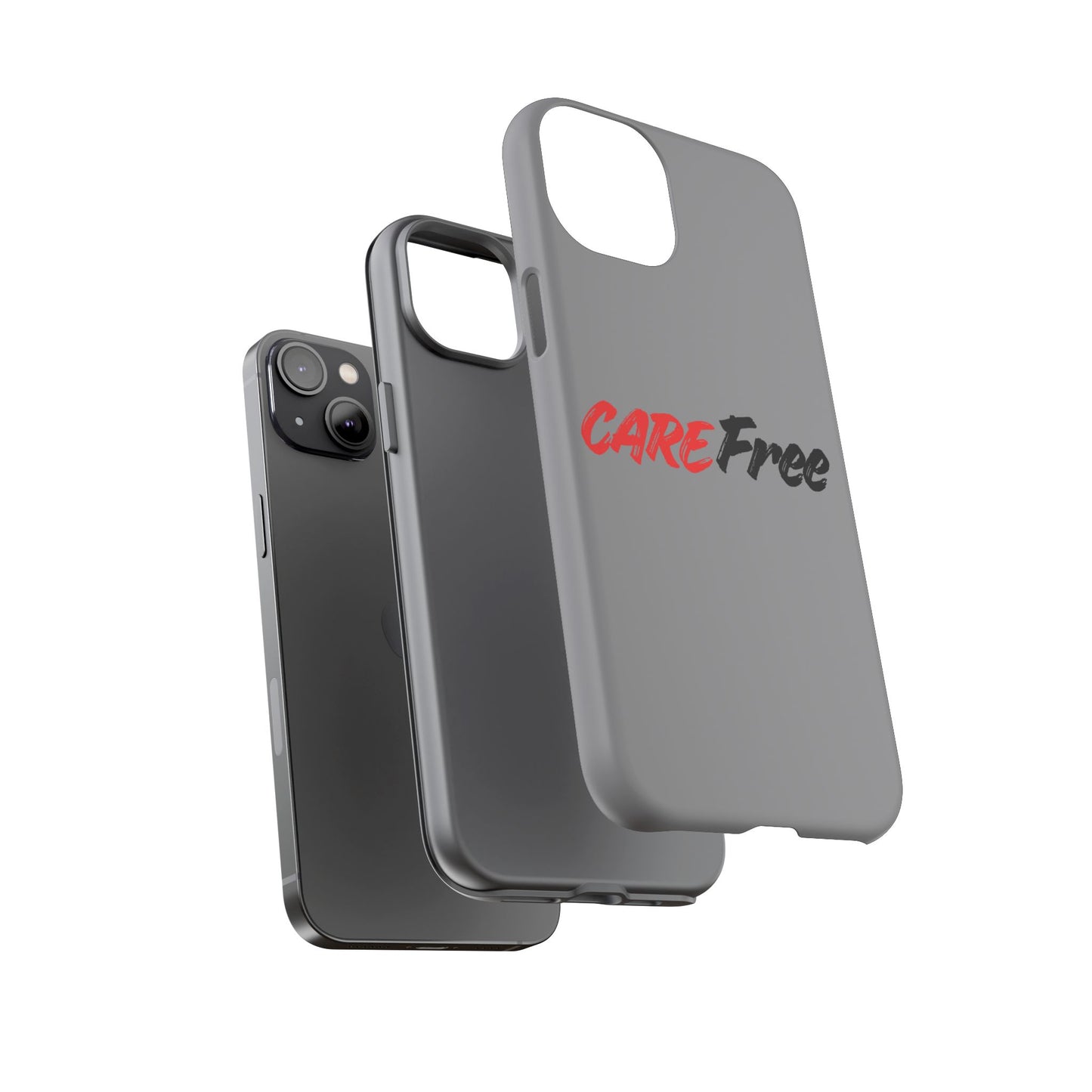 CareFree Tough Phone Case — Slim Protective iPhone Cover with Bold Red & Black Script
