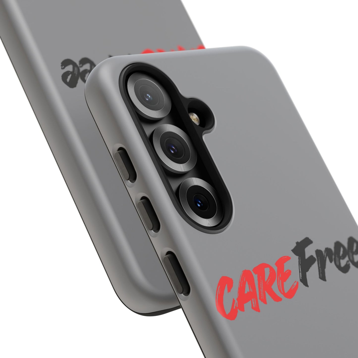 CareFree Tough Phone Case — Slim Protective iPhone Cover with Bold Red & Black Script