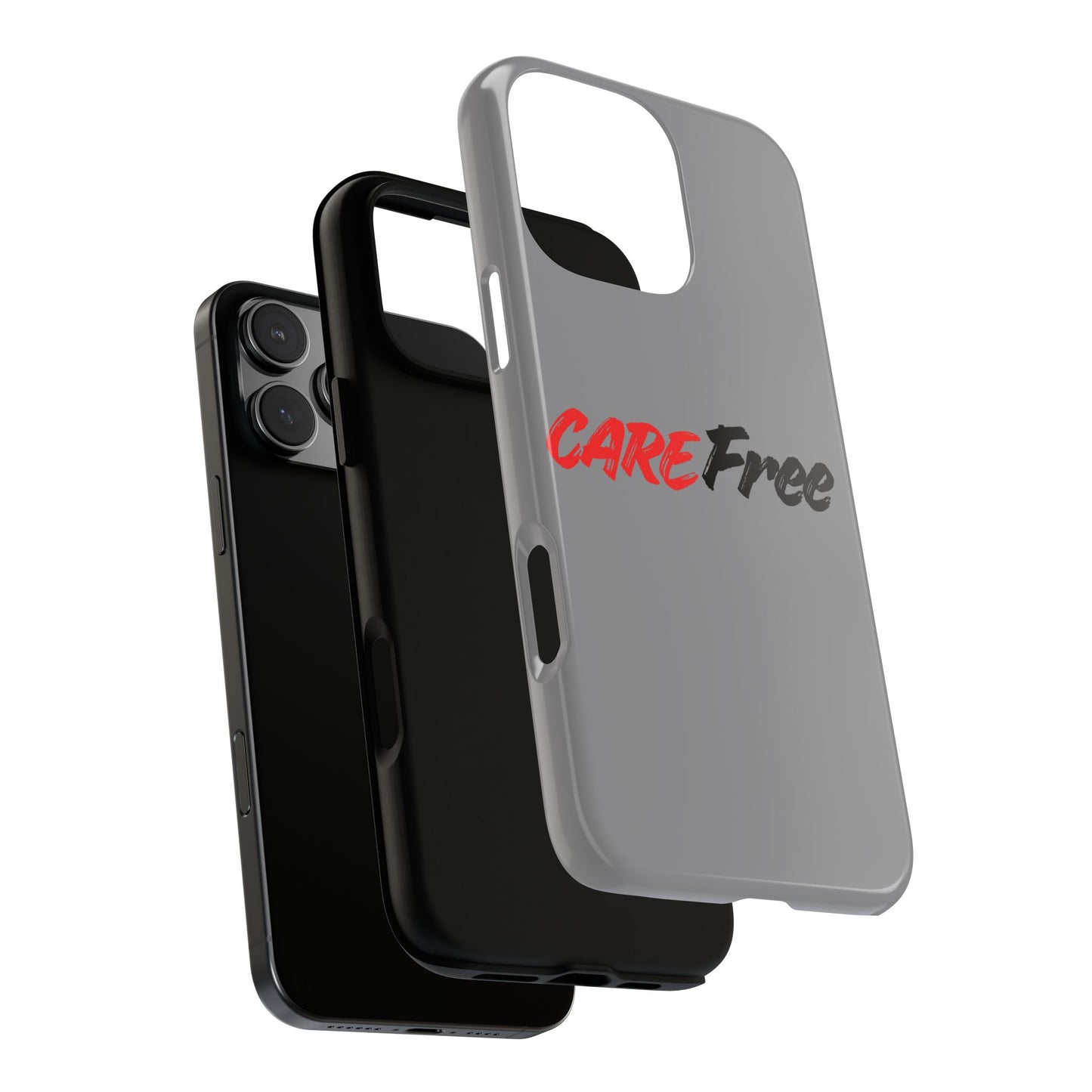 CareFree Tough Phone Case — Slim Protective iPhone Cover with Bold Red & Black Script