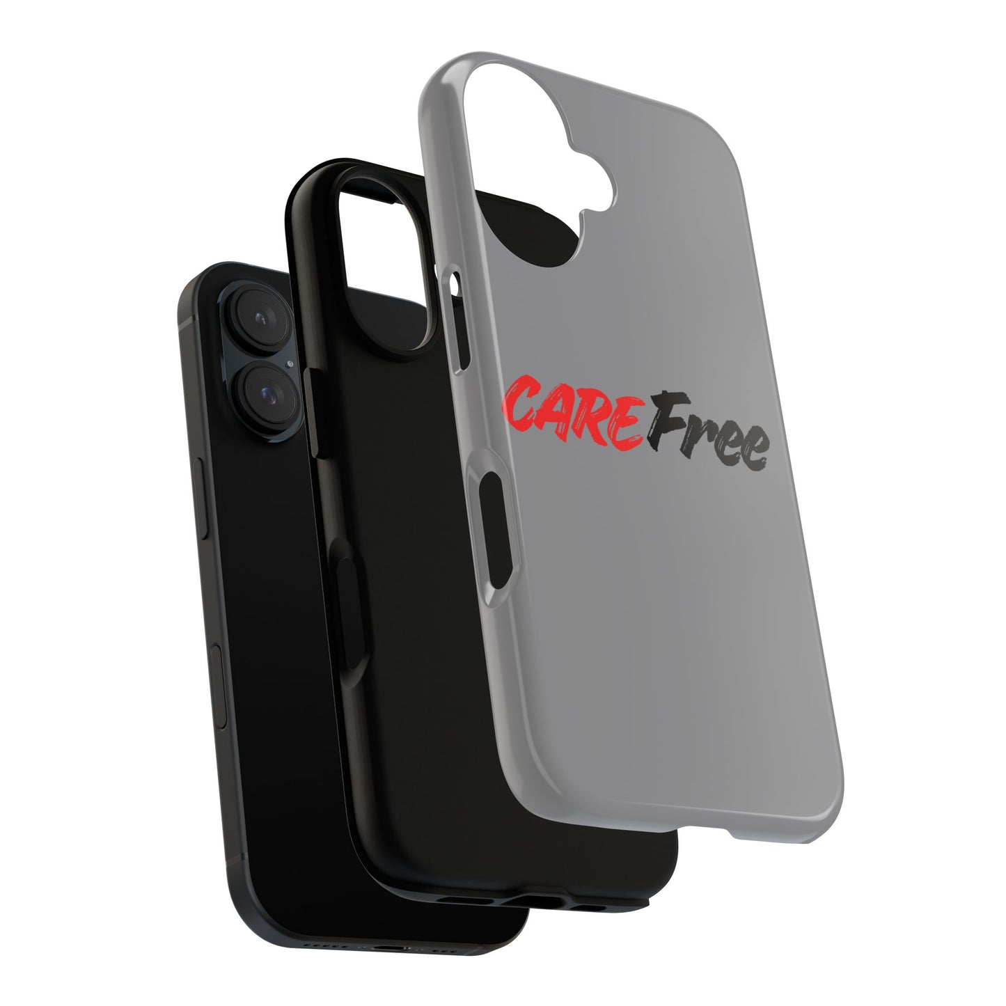 CareFree Tough Phone Case — Slim Protective iPhone Cover with Bold Red & Black Script