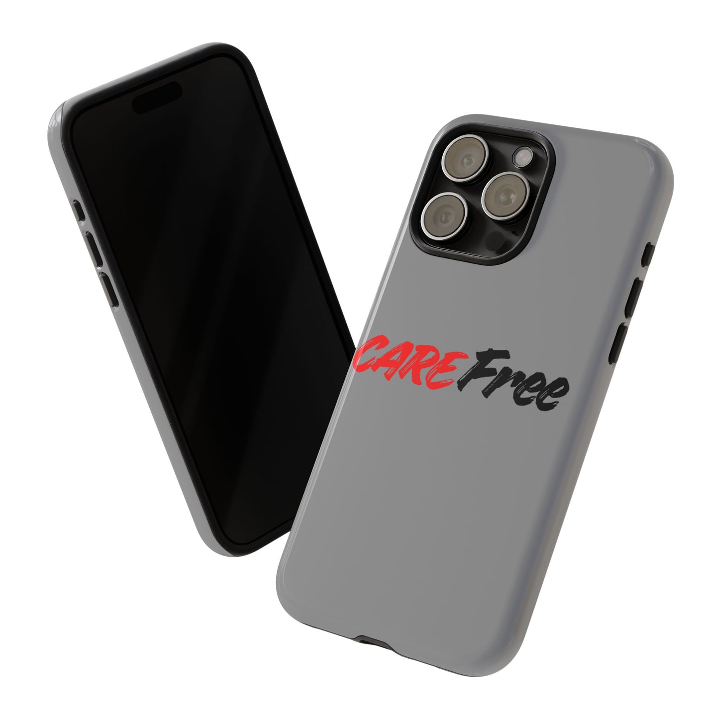 CareFree Tough Phone Case — Slim Protective iPhone Cover with Bold Red & Black Script