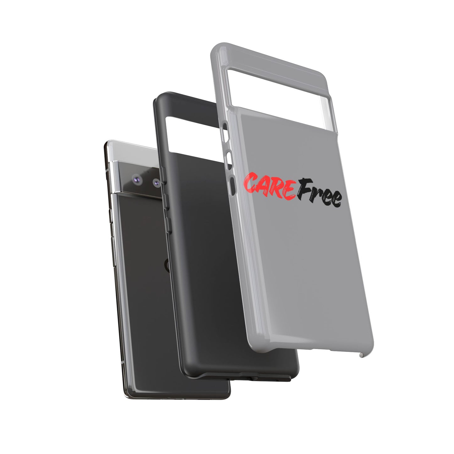 CareFree Tough Phone Case — Slim Protective iPhone Cover with Bold Red & Black Script