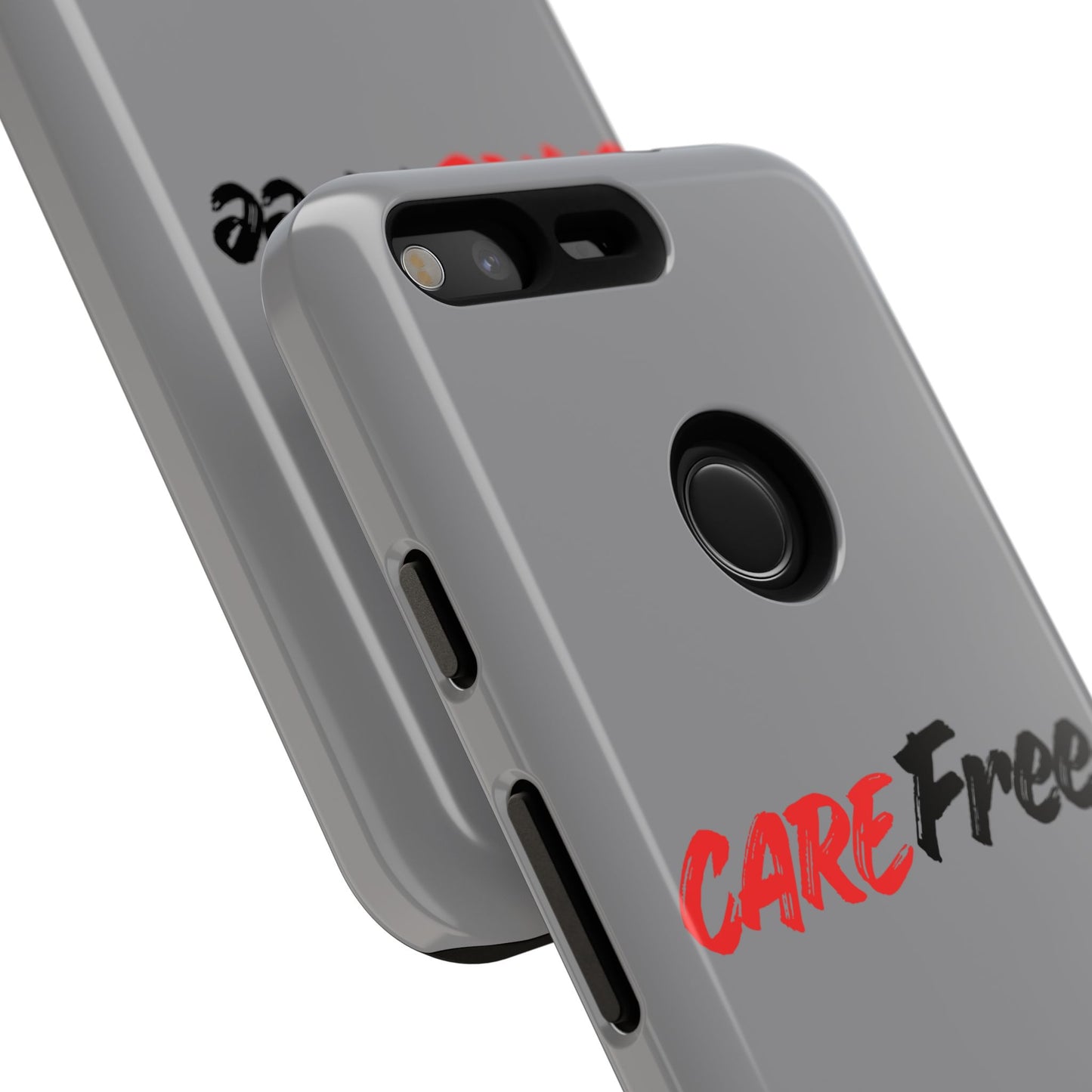 CareFree Tough Phone Case — Slim Protective iPhone Cover with Bold Red & Black Script